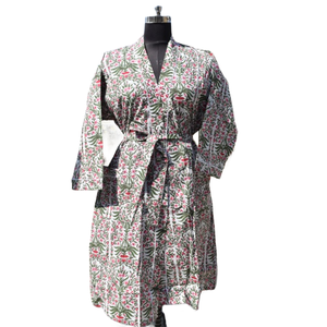 Kimono de algodón estampado Albornoz Mujer Verano Frente abierto Ropa de dormir Bata Vestido de playa - Product Image 1