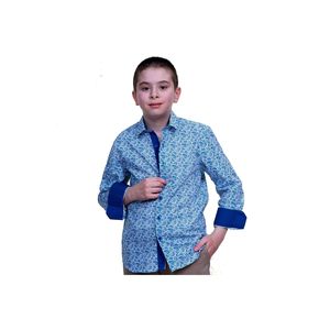 เสื้อเด็กสีน้ำเงินแขนยาวติดกระดุมผ้าทอเนื้อละเอียด คอปกแบบผ้าคลุมไหล่ - Product Image 2