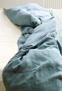 Cotton Duvet Cover <b>Set</b> 2 Matching <b>Pillow</b> Cases Dusty Blue Quilt Cover Coconut Buttons Stonewashed Fabric Comforter Home Hotel - Product Image 3