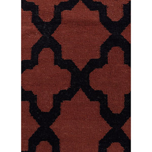 พรมขนสัตว์สไตล์คลาสสิกอินดัสบาร์ สีแดงส้ม ทอลายเรียบ รูปทรงเรขาคณิต ทำด้วยมือ สำหรับห้องนั่งเล่นและห้องนอน-รุ่น Dwrm-138 - Product Image 3