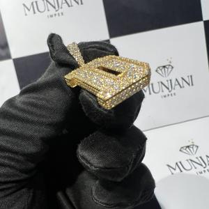 Colgantes de Moissanita VVS, Dijes con Certificación IGI, Estilo Hip Hop, Letra Personalizada, Corte Brillante, Microincrustaciones, Chapado en Oro, Plata de Ley, Unisex - Product Image 3