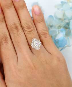 Anillo de Compromiso y Boda de Plata de Ley con Moissanita de 1 Quilate, Corte Ovalado, Diseño Halo, Engaste de Garras, Estilo Vintage, Joyas Black Pearl para Mujer - Product Image 5