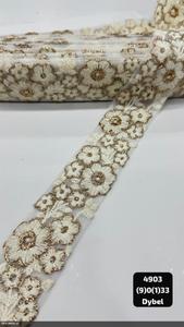 Ribete de encaje floral bordado con diseño de hojas, 100% poliéster, 3 cm de ancho, rollo de 9 metros para ropa étnica, bolsos, zapatos y textiles para el hogar - Product Image 1