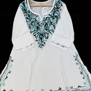 Mujer bordado Lucknow Chikankari blanco puro algodón Casual corto Kurti Top túnica patrón geométrico tanque para primavera otoño - Product Image 2