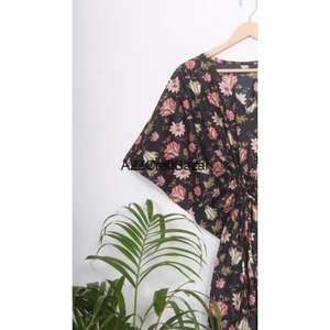 Nuevo Vestido Kaftán Midi de Algodón para Mujer, Ropa de Playa, Ropa de Noche India de Verano, Lavable, Cintura Natural - Product Image 3