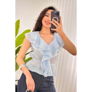Blouse bleu ciel pour bébé avec taille élastique à volants - Bleu ciel - Product Image 4