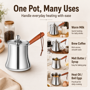 <span class=keywords><strong>Cafetière</strong></span> turque en acier inoxydable 304, Cezve Ibrik, <span class=keywords><strong>cafetière</strong></span> arabe, chauffe-lait, théière avec poignée et couvercle en bois - Product Image 4