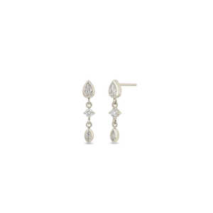 Boucles d'oreilles pendantes tendance en diamant véritable, or massif 14 carats, avec diamants ronds, marquises et poires, cadeau pour elle - Product Image 3