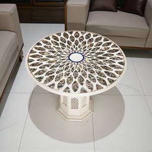Grossiste et fabricant indien de dessus de table à manger incrusté de marbre blanc de forme ronde pour l'hôtel et la décoration intérieure - Product Image 2