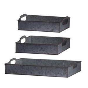Ensemble de 3 plateaux de service galvanisés au design antique avec poignée en bois forme et taille personnalisées pour décor de cuisine de ferme - Product Image 3
