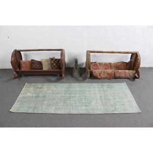 พรมตุรกีวินเทจ ขนาด 2.3x6.1 ฟุต พรมขนสัตว์สีเขียวลายปะติด - Product Image 3