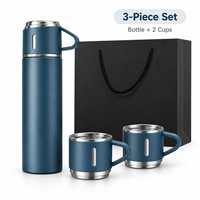 Set Hadiah Perusahaan Logo Kustom Botol Termos Vakum Stainless Steel 500ml Dinding Ganda Berinsulasi dengan 2 Cangkir Grosir
