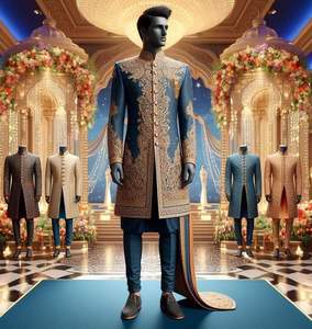 2025 @ Beautiful Indian/Pakistani Groom Sherwani con Trail & Pant con cuentas de cristal adornadas Dabka Pearls Stone Work - Product Image 1