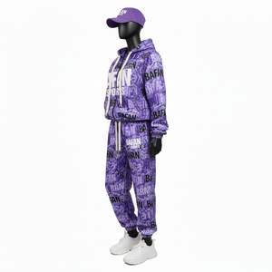 Survêtement décontracté pour homme, matière polyester premium 280 GSM, toucher doux, impression par sublimation de logo violet, tailles plus grandes - Product Image 4