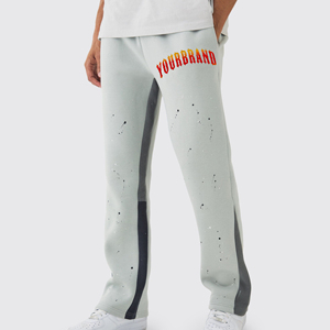 Color Block Men Sweatpants High Quality Custom Jogger Pants Thick Fleece Washed Solid Color Wild Leg Pants Baggy men's pants - Product Image 1