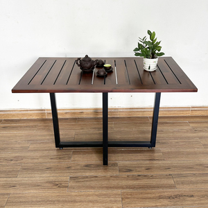 Durable Outdoor Acacia Wood <b>Table</b> with Powder-Coated Iron Legs Industrial Design Style <b>Portable</b> for Courtyard Balcony-CFD68130 - Product Image 3