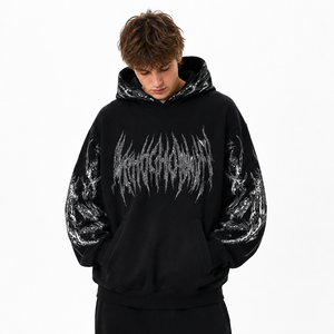 <span class=keywords><strong>Felpa</strong></span> con Cappuccio Y2K Personalizzata con Stampa Integrale, Streetwear Gotico da Uomo, <span class=keywords><strong>Felpa</strong></span> Oversize con Grafica, Pullover con Stampa Teschio in Stile Dark - Product Image 2