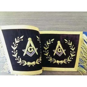 Past Master Blue Lodge Cuff Bordado a mano azul con flecos dorados - Product Image 2