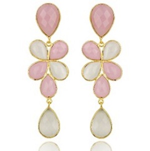 Boucles d'oreilles en forme de poire en argent Sterling 925 avec pierre précieuse de calcédoine Rose et laiteuse, nouvel arrivage - Product Image 1