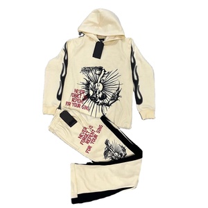 Custom Two Piece Sets Full Face Zip up Hoodie Set Stacked <b>Pant</b> Sets Men Tracksuit 2023 Tracksuit Raw Hem - Product Image 1