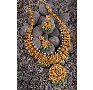 Juego de Collar y Pendientes de Latón Chapado en Oro de Primera Calidad, Estilo Templo, para Mujer, Ideal para Bodas, Fiestas y Festivales - Product Image 2