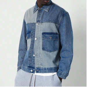 Brand New <b>Patchwork</b> Stripe Denim <b>Jacket</b> with Embroidered Print College Ready Casual Wear Trendy Street Style - Product Image 1