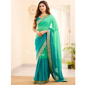 Quần áo dân tộc Saree lụa tinh khiết với thiết kế viền thanh lịch và kết hợp màu sắc đẹp cho các sự kiện truyền thống - Product Image 1