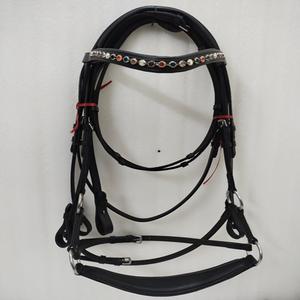 บังเหียนเดรสสาจหนังแท้แบบมีเบาะ ADEEFA รุ่นขายดีที่สุด พร้อมหินหลากสี 5 สี และสายบังเหียนแบบผ้า  ขนาดปรับแต่งได้ - Product Image 1