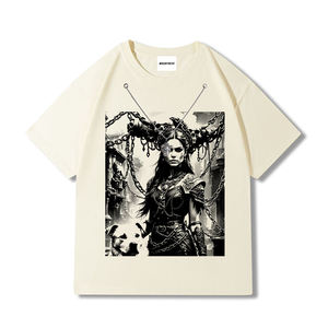 Camiseta de lujo para hombre Hip Hop Streetwear 100% algodón estampado personalizado cuello de punto grueso 200 gramos peso de tela" - Product Image 2