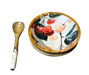 Bol Cherry Bloom Bois de manguier Bols à salade en bois décoratifs faits à la main avec ustensiles de service Accessoire de salle à manger en bois - Product Image 2