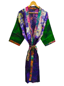 Patchwork Kimono Robe Bikini Cover Up Night Wear Long Robe, hecho a mano indio Vintage reciclado seda Sari Kimono, - Product Image 4