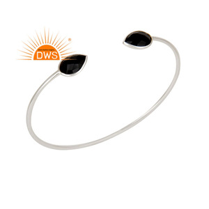 Natural Black Onyx Gemstone Bangle Women Sterling <b>Silver</b> Adjustable <b>Cuff</b> Bangle Jewelry Supplier Classic Collection - Product Image 4