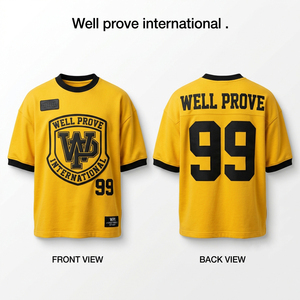 เสื้อฟุตบอลผ้าโพลีเอสเตอร์ตาข่ายพรีเมียม 160 GSM คอวีสีทอง แขนสั้น ดีไซน์แบบแผง  โลโก้สั่งทำได้ แห้งเร็ว ระบายอากาศได้ดี - Product Image 6
