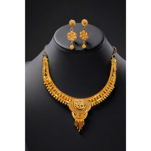 Conjunto de pendientes de collar hechos en India con chapado en oro de 22K, diseño único, conjunto de pendientes de collar para mujer, joyería - Product Image 1