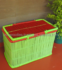 Wholesale Hand Woven Cane + Jute Rope Multifunction Storage Box <b>Basket</b> <b>Lid</b> Trunk Clothes Organizer Traditional Design 60x40x30cm - Product Image 5