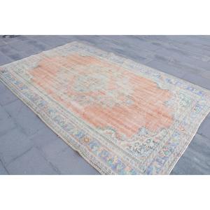 พรมตุรกีขนาด 6x9.7 ฟุต, พรมวินเทจ, พรมขนสัตว์ลายดอกไม้สีส้ม - Product Image 2