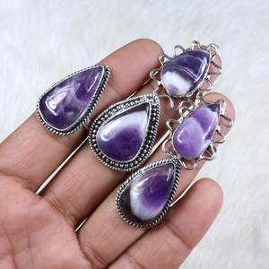 Anillos de piedras preciosas de amatista Chevron Natural, joyería chapada en plata, anillos de collar de diseñador para venta al por menor - Product Image 4