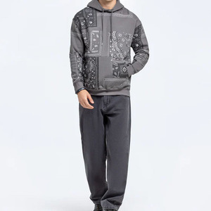 Sudaderas con capucha de algodón con estampado para hombre personalizado de pañuelo de lana de invierno con bloques estampados de Cachemira y servicios personalizados OEM - Product Image 5