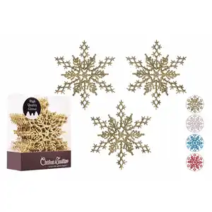 Großhandel Weihnachtstraditionen 6 Zoll Goldglitzer Schneeflocken-Ornamente (Satz mit 18) Glitzernder hängender Baum-Dekoration