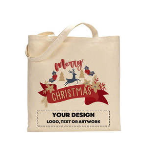 Sacs en coton « Joyeux Noël » motif rennes, sacs de rangement décoratifs festifs pour Noël - Product Image 2