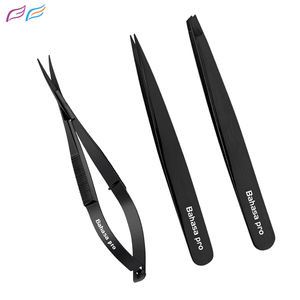 Pinces à épiler noires inclinées en acier inoxydable, pinces à épiler pointues, outil, logo personnalisé, ciseaux à ressort, 3 pièces, outils par Bahasa Pro - Product Image 4
