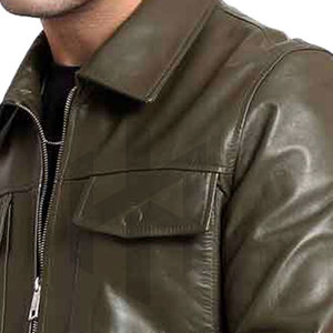 Chaqueta de Cuero Vacuno de Diseño Personalizado, Color Sólido, Cuello Alto, Logotipo Frontal, Estilo Urbano Ecológico para Hombre - Product Image 5