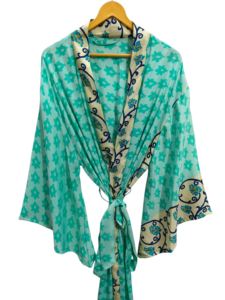 Luxury High demanded Bathrobe <b>Silk</b> Sari <b>Kimono</b> Vintage Sari Robe Soft Beach Party Gown Indian Handmade <b>Silk</b> <b>Kimono</b> for sale - Product Image 2