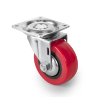 Emuca España Modelo 2041020 Juego de 4 Ruedas para Muebles Deslizantes 2 Rojas 50mm Diámetro Acero y Plástico con Placa de Montaje