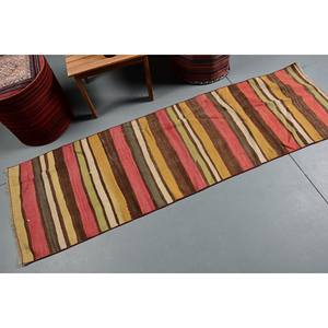 <b>Modern</b> Vintage Turkish <b>Rug</b> Red Brown Wool Striped <b>Large</b> Area 2.1x6.8ft <b>for</b> <b>Living</b> <b>Room</b> Hallway Suede Material with Latex Backing - Product Image 2