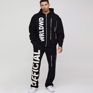 Personnalisé en gros prix d'usine dernier survêtement surdimensionné Boxy homme imprimé de texte officiel dans le monde zip pour la saison d'hiver - Product Image 1