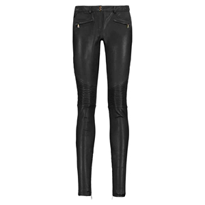 Nueva llegada personalizado Casual Streetwear cintura alta pierna ancha Color negro pantalón de cuero con diseño de corazón cromado para hombres y mujeres - Product Image 1