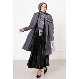 Chaqueta Larga Gris Humo para Mujer con Cuello de Pañuelo, Tejido Moderno, Forro de Poliéster, Tallas XS-XL para Otoño - Product Image 1