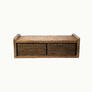 Banco Moderno de Madera con Mimbre y 2 Cajones de Mimbre - Product Image 3