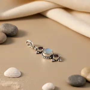 "925 Silver Fashion <b>Pendant</b> Necklace with Moonstone & <b>Garnet</b> for Women-Gift" - Product Image 1